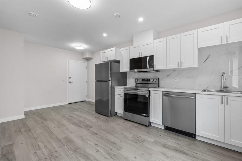 From the kitchen to the unit door