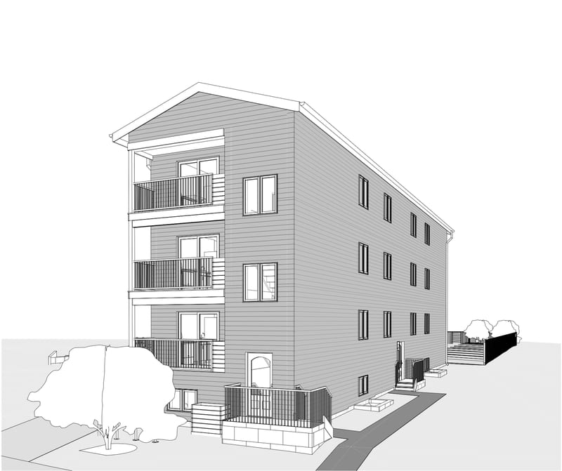 The eight at 46 Primrose Street as the builder drew it: a drawing, not a photograph