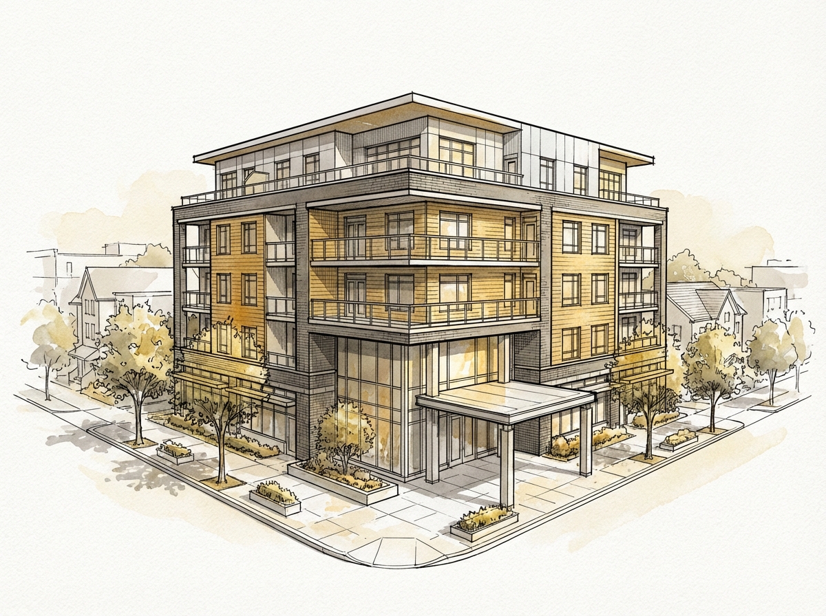 Mid-Size Apartment Building — modern multi-unit building illustration